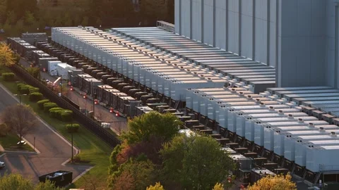 Aerial view of large data center in Ashburn, Virginia at sunset with rows of Stock-Footage 333717492