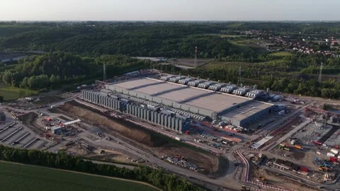 Aerial view of a large data center construction site Stock Footage 337448667