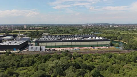 Aerial view of large data center facility, United Kingdom. Stock Footage 337865052