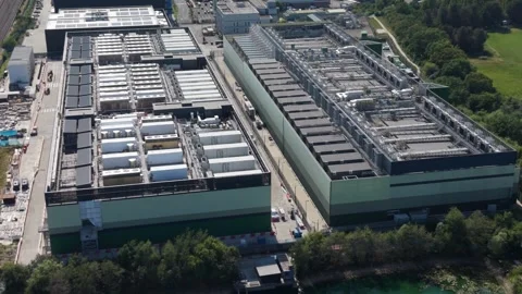 Aerial view of a large data center facility in London, United Kingdom. Stock Footage 337981640