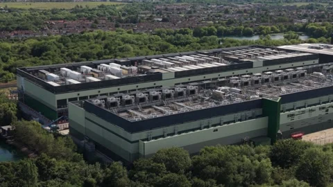 Aerial view of a large data center in London, United Kingdom. Stock Footage 337981896