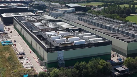 Aerial view of a large data center facility in London, United Kingdom. Stock Footage 337981918