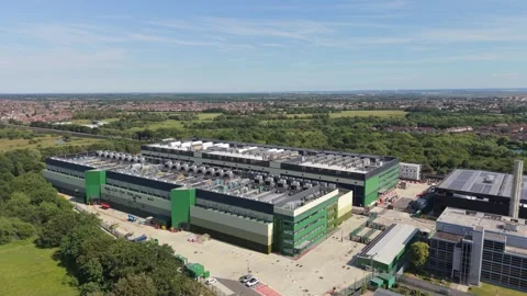 Aerial view of a large data center facility in London, United Kingdom. Stock Footage 337982041