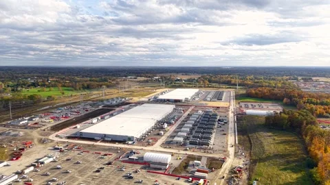 Aerial view of a large data center construction site Stock Footage 340486466