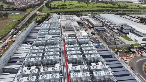Aerial view of a large data center complex infrastructure Stock Footage 340503498