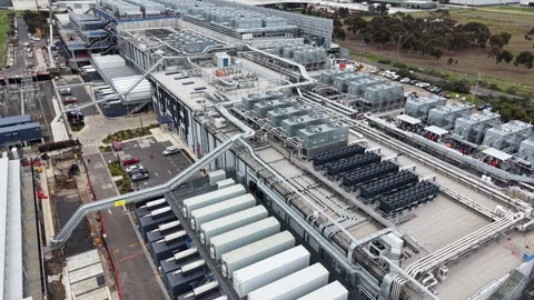 Aerial view of a large data center complex infrastructure Stock Footage 340503541