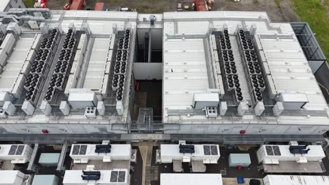 Aerial view of a large data center and its cooling system Video stock 340503570