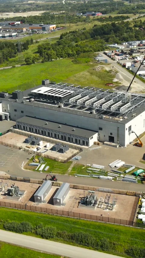 Aerial view of a large data center construction site with cooling systems Stock Footage 341861719