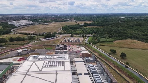 Aerial View of a Large Data Center Facility Located in a Rural Landscape During Stock Footage 342077388