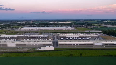 Aerial view of a large data center at sunset Stock Footage 343326137