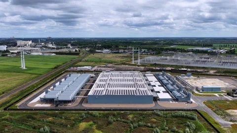 Aerial view of a large data center in Groningen, the Netherlands Video stock 345054396