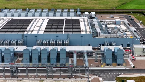 Aerial view of a large data center in Groningen, the Netherlands Video stock 345054536