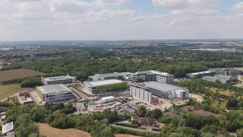 Aerial View of a Large Data Center Facility Under Construction During a Bright Stock Footage 345681970