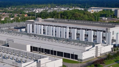 Aerial view of a large data center and its power substation in Ohio Stock Footage 346147933
