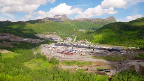 Aerial View of Large Data Center Construction Site in Bjerkvik, Norway Stock Footage 346324642