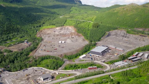 Aerial View of Large Data Center Construction Site in Bjerkvik, Norway Stock Footage 346652322