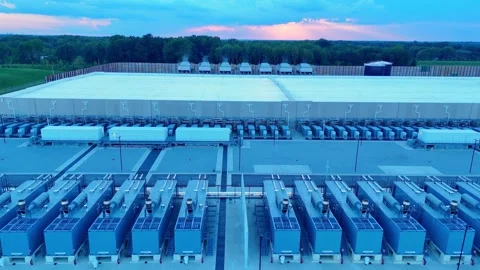 Aerial view of a large data center complex with cooling units in New Albany 動画素材 346654519