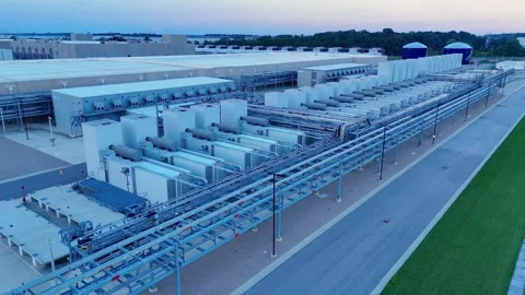 Aerial view of a large data center complex infrastructure in New Albany, Ohio Stock Footage 346654536