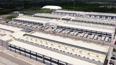 Aerial view of a large data center facility in the United States. Stock Footage 346655427