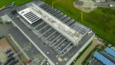 Aerial view of a large data center building under construction Stock Footage 347062357