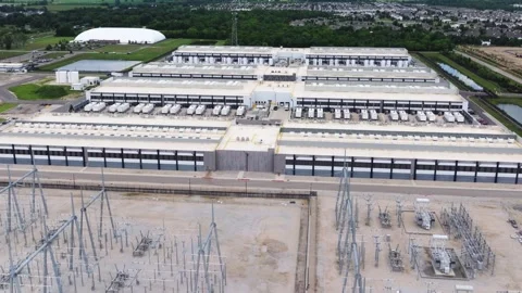 Aerial View of Large Data Center in Suburban Neighborhood United States Stock Footage 347665000