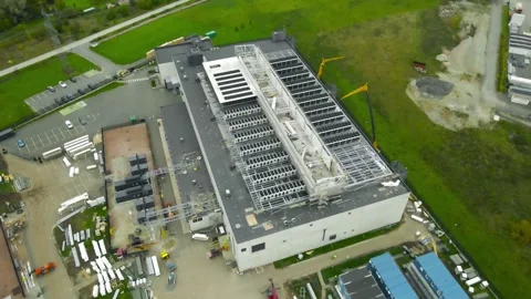 Aerial view of a large data center building under construction Stock Footage 347772891