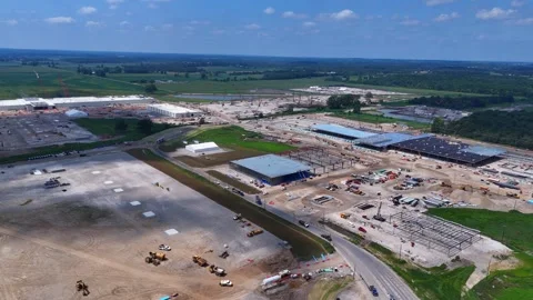 Aerial view of a large data center industrial construction site in Saline Stock Footage 348773283