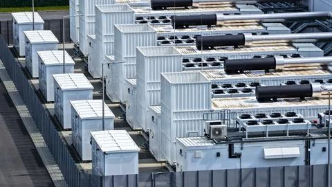 Aerial View of Large Data Center with Extensive Rooftop Cooling Systems Фото