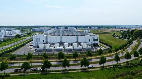 Aerial View of Large Data Center Complex in Ludwigsfelde, Germany Foto stock
