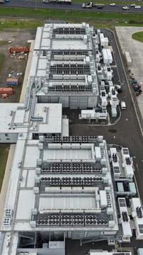 Aerial view of a large data center facility Stock Photos