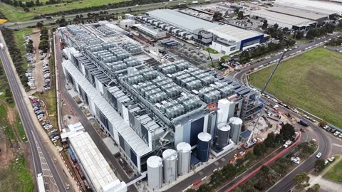 Aerial view of a large datacenter construction site Stock Footage 340503489