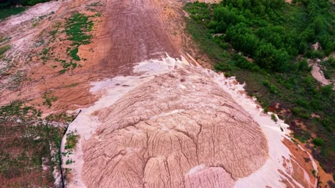 Aerial view of a large dirt and sand stockpile. Video stock 334325895