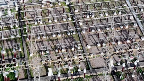 Aerial view of a large electrical substation 스톡 동영상 339847727