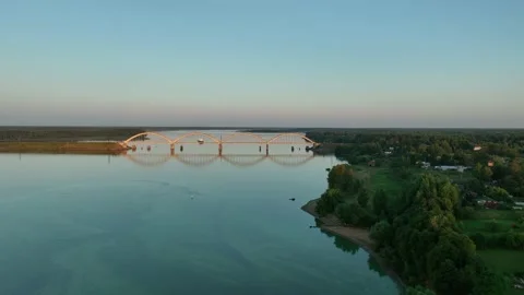 Aerial view. A large four-arch bridge over the river. A beautiful railway bridge Stock-Footage 234473527