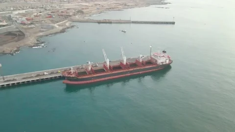Aerial view of large freight ship in harbour Stock-Footage 232148193