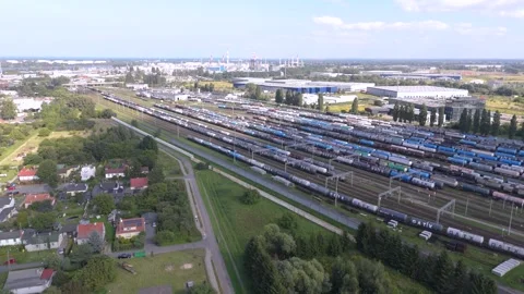 Aerial View of Large Freight Train Yard for Oil and Fuel Transport - Global Vídeo Stock 345127830