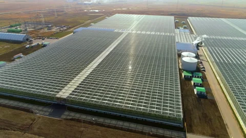Aerial view of large greenhouse complex. Industrial greenhouses for growing 库存影片 137864168