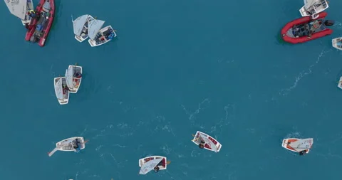 Aerial view. Large group of small Sail boats at sea. Video stock 130175267