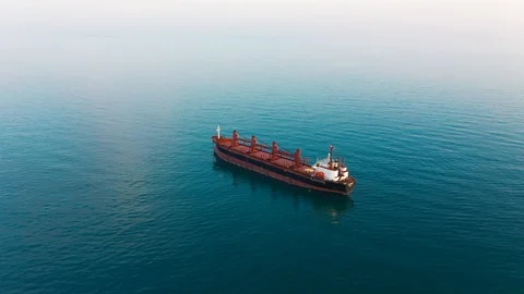 Aerial view of a large high-speed sea vessel transportation of a dry-cargo ship Stock Footage 105005712
