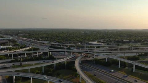 Aerial View of a Large Highway Interchange and Suburbs in Austin Texas Stock Footage 331494469