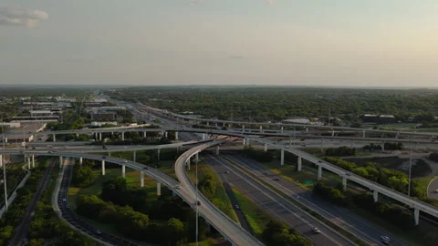 Aerial View of a Large Highway Interchange and Suburbs in Austin Texas Stock Footage 331494472