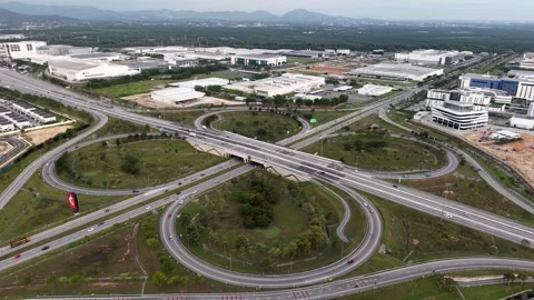 Aerial view of large highway interchange with multiple road loops Stock Footage 338996130
