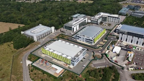 Aerial View of Large Hyperscale Data Center Campus Stockbeeldmateriaal 346530196