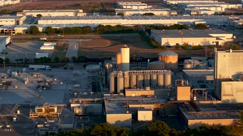 Aerial view of Large industrial complex of Brewery under evening light in t.. Stock Footage 326023500