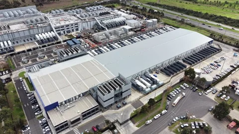 Aerial view of a large industrial data center Stock Footage 340503366