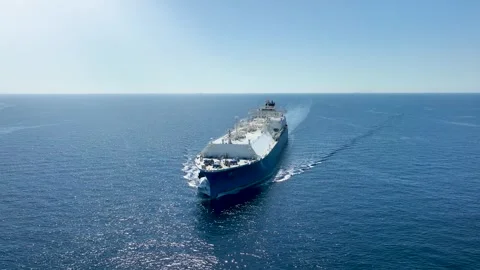 Aerial view of a large LNG or liquid gas tanker vessel Video stock 267601486