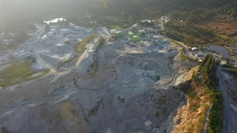 Aerial view of the large mine that exploded the mountains Stock Footage 119914442