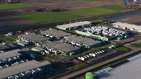 Aerial view of a large modern data center campus Stock Footage 328234807