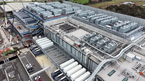 Aerial view of a large modern data center under construction Stock Footage 340381759