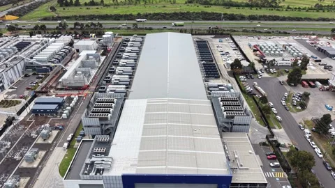 Aerial view of a large modern data center building Stock Footage 340503381